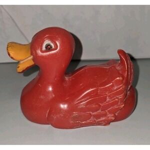 Vintage Red Plastic Duck Toy Bathtub Or Pool Toy Well Loved Rare